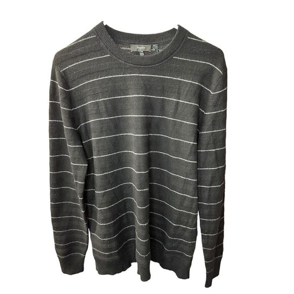 Theory Men's Riland Striped Pullover Sweater Greay Small 100% Cashmere - Picture 3 of 12